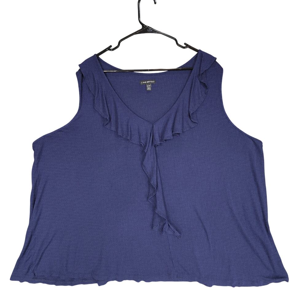 Lane Bryant Top Blouse 26 28 Navy Blue 56x26‎ Stretch Ruffle Front Sleeveless